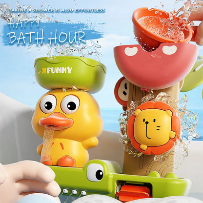 Duck/Flower Shape Baby Bath Toy Play Water in Lion Waterwheel Children Fun in Shower Bathtub with Suction Cup in Kid Gift