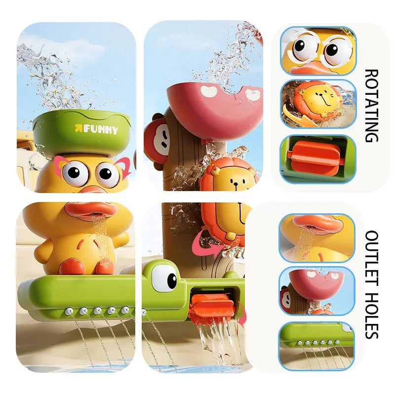 Duck/Flower Shape Baby Bath Toy Play Water in Lion Waterwheel Children Fun in Shower Bathtub with Suction Cup in Kid Gift