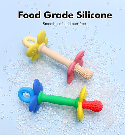 New 2 in 1 Baby Silicone Flower Teether - Safe & Soft Chewing Toy for Soothing Sore Gums, BPA-Free, Easy-to-Hold Teething toy