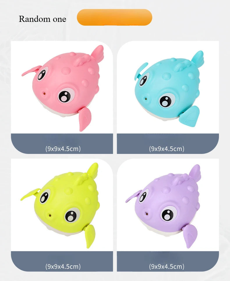 Baby Bathroom Wind-up Clockwork Cartoon Duck Shark Puffer Fish Animal Swimming Water Play Bath Toys Bathroom Baby Shark