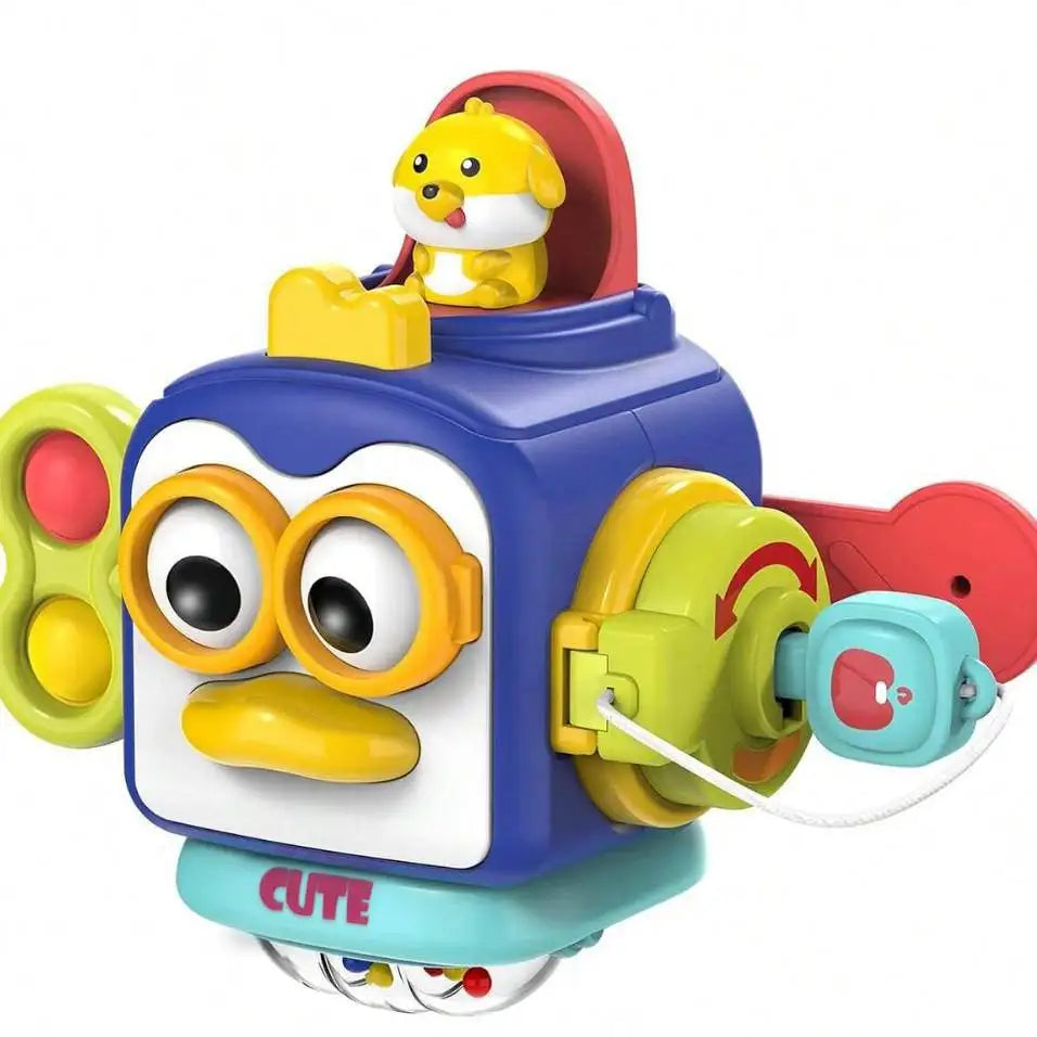 Baby Busy Board Cube Montessori Sensory Toys for Toddler Educational Learning Activities Travel Toy Lock Box Fine Motor Skill