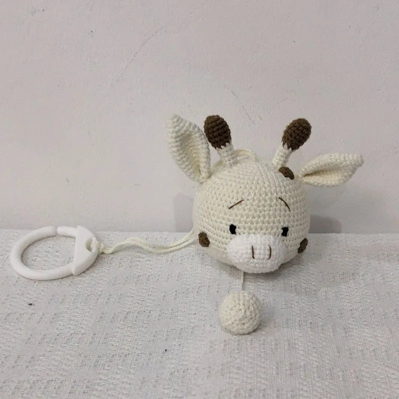 Handmade Crochet Bear Animal Head Knitting Rattle With Music DIY Baby Infant Newborn Teether Sensory Toy