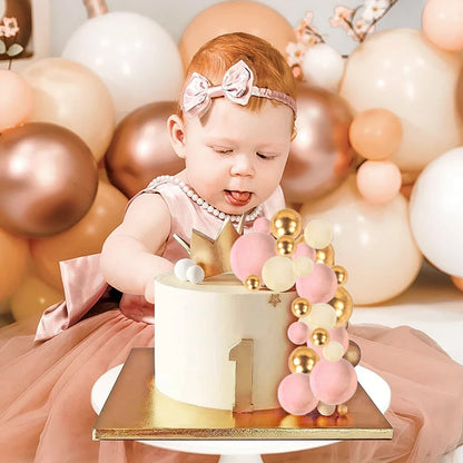 32Pcs Pink Gold Ball Cake Toppers Set Pearl Ball Cupcake Topper Flags for Kids Birthday Party Wedding Decorations Baby Shower