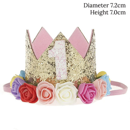 Baby Birthday Party Hat Crown 1 2 3 Year Baby Girl Princess Crown Headband Baby Shower First 1st Happy Birthday Party Decor kids