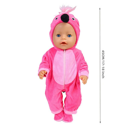 43-45 cm doll set suitable for 17-18 inch dolls, baby birth doll cute jumper jumpsuit set+shoes, warm clothes on Christmas gifts