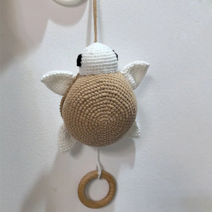 Handmade Crochet Bear Animal Head Knitting Rattle With Music DIY Baby Infant Newborn Teether Sensory Toy