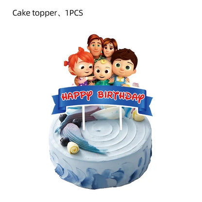 Cartoon JJ Melon Birthday Party Decorations Disposable Tableware Cup Plate Tablecloth Cake Topper Balloon for Kids Baby Shower