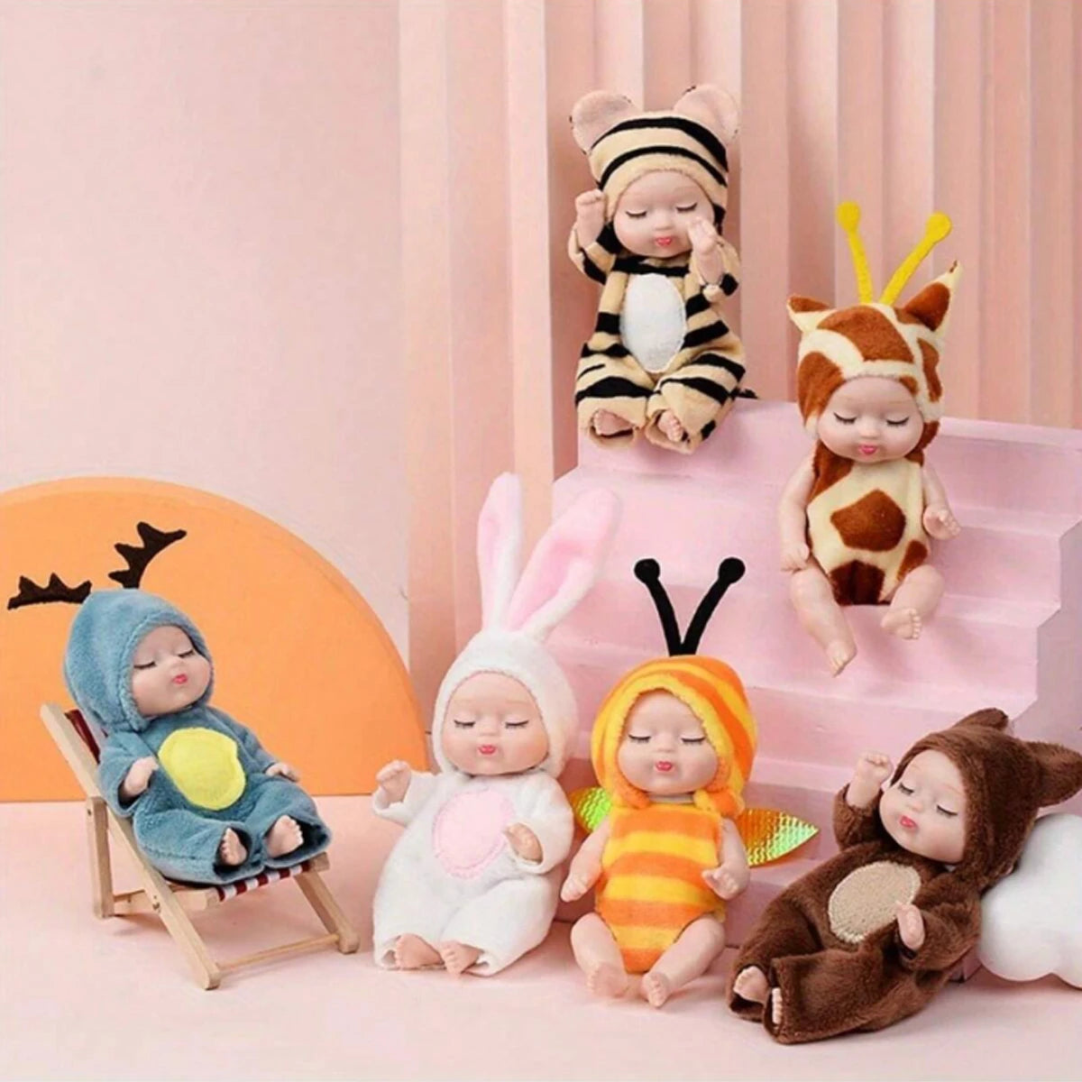 1/6 Pcs 4 Inch Mini Reborn Baby Dolls Toy Set Realistic Baby Doll with Cute Animal Clothes Gifts for Birthday Christmas Exquisit
