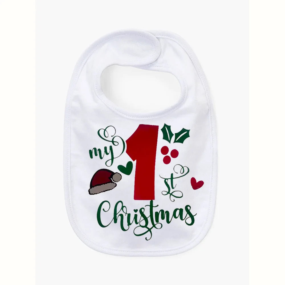 My First Christmas Bib 1st Baby Cake Smash Bib Baby Shower Newborn Birthday Winter Holiday Accessories New Year Baby Clothing