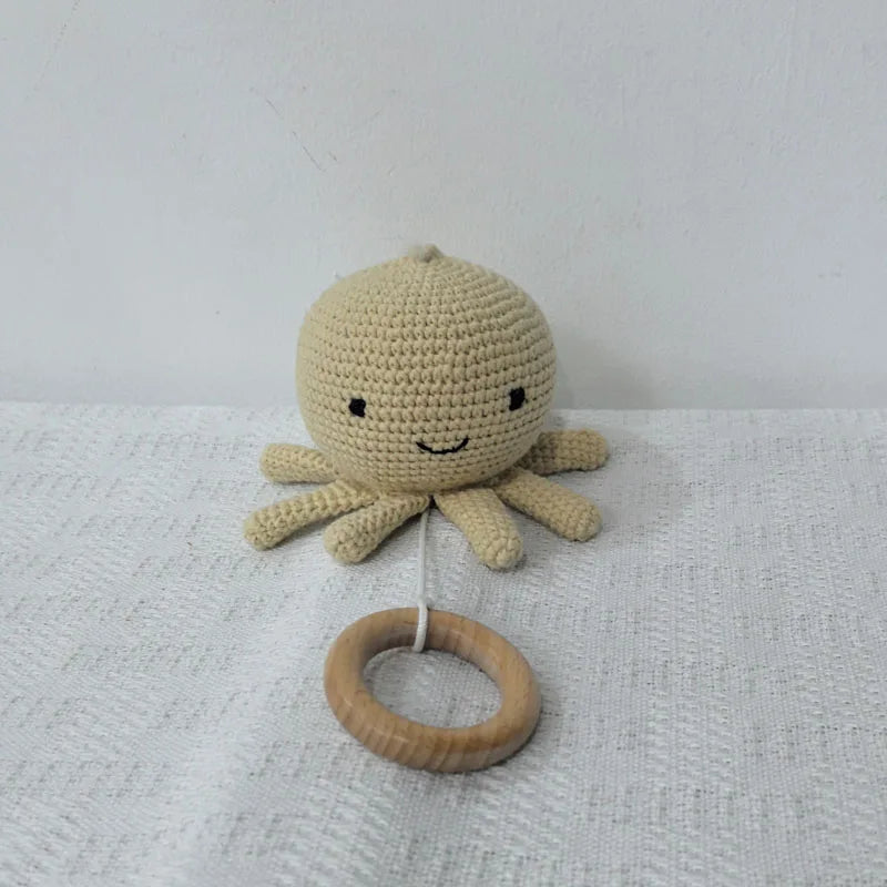 Handmade Crochet Bear Animal Head Knitting Rattle With Music DIY Baby Infant Newborn Teether Sensory Toy