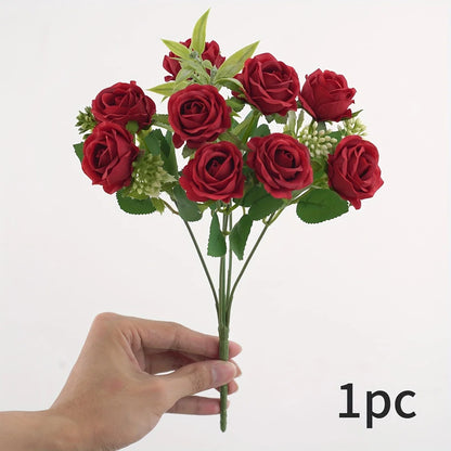 10 Heads Artificial Flowers Scrapbooking Silk Roses Christmas Wedding Party Bouquet Household Products Vases for Home Decoration