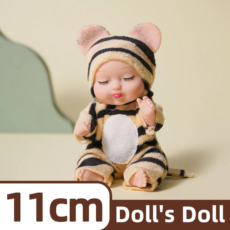 1/6 Pcs 4 Inch Mini Reborn Baby Dolls Toy Set Realistic Baby Doll with Cute Animal Clothes Gifts for Birthday Christmas Exquisit