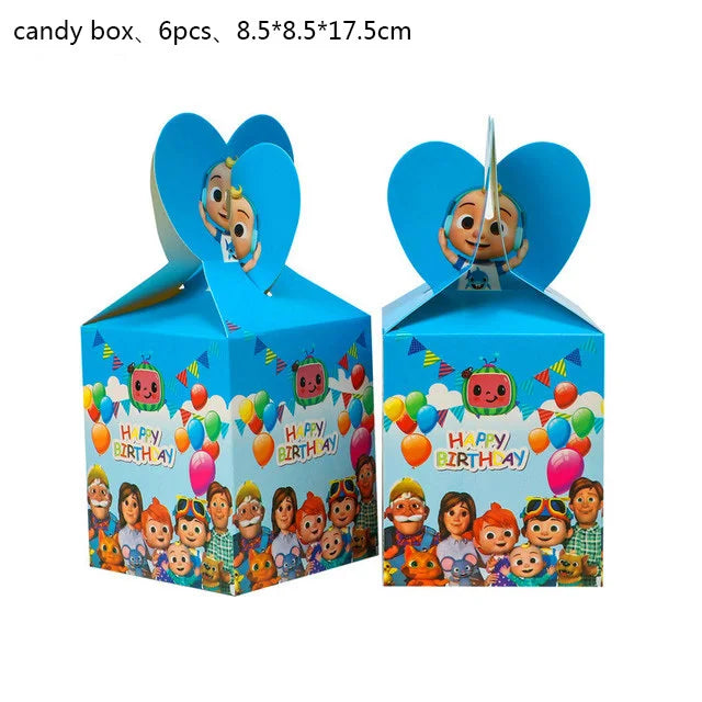 Cartoon JJ Melon Birthday Party Decorations Disposable Tableware Cup Plate Tablecloth Cake Topper Balloon for Kids Baby Shower