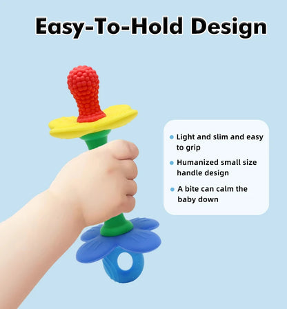 New 2 in 1 Baby Silicone Flower Teether - Safe & Soft Chewing Toy for Soothing Sore Gums, BPA-Free, Easy-to-Hold Teething toy