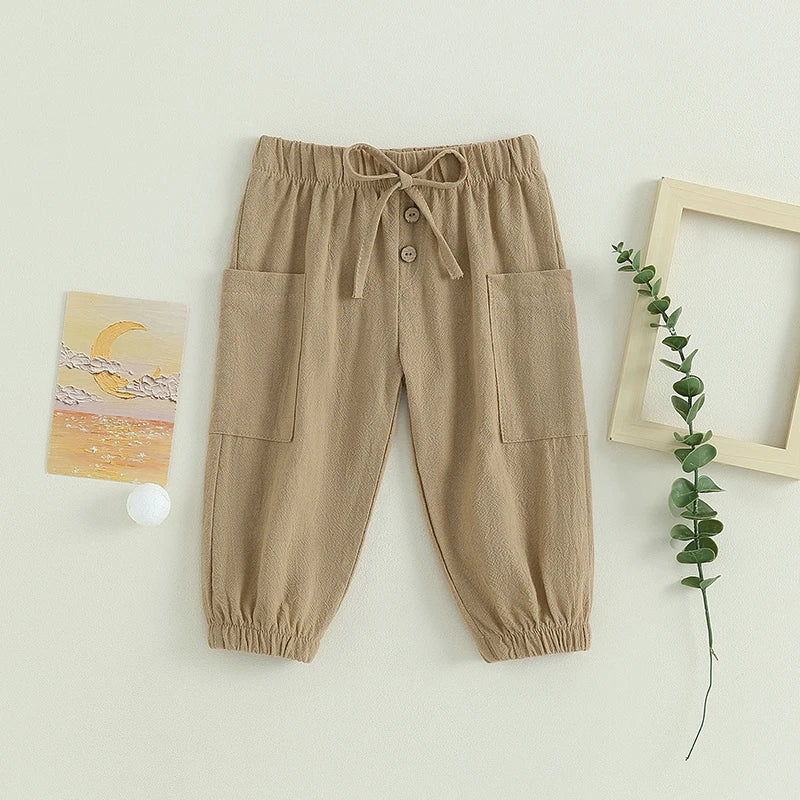 Cotton Linen Baby Drawstring Pants