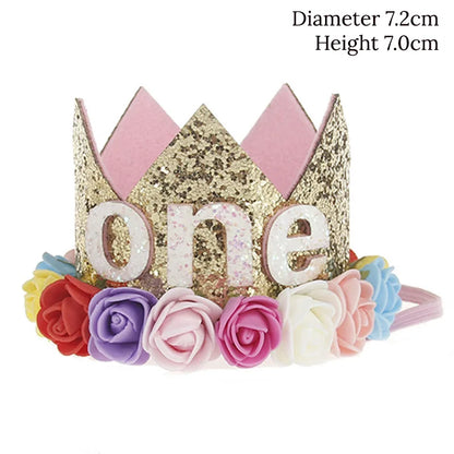 Baby Birthday Party Hat Crown 1 2 3 Year Baby Girl Princess Crown Headband Baby Shower First 1st Happy Birthday Party Decor kids
