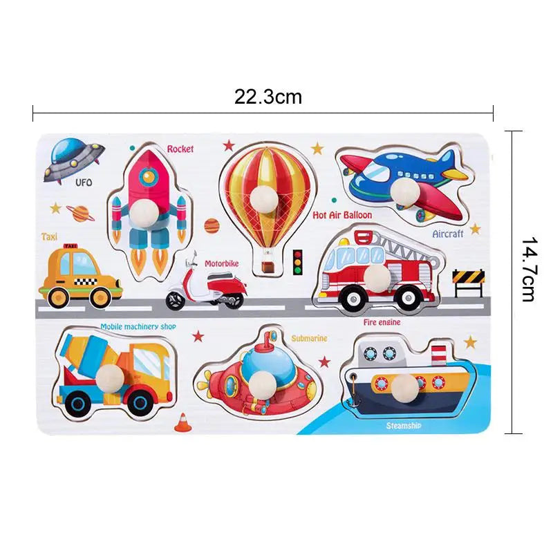 ﻿﻿Montessori Wooden Hand Grab Boards Baby Educational Cartoon Vehicle Animals Fruits 3D Puzzles Kids Early Education Toys TMZ﻿