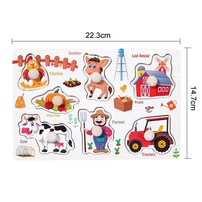 ﻿﻿Montessori Wooden Hand Grab Boards Baby Educational Cartoon Vehicle Animals Fruits 3D Puzzles Kids Early Education Toys TMZ﻿
