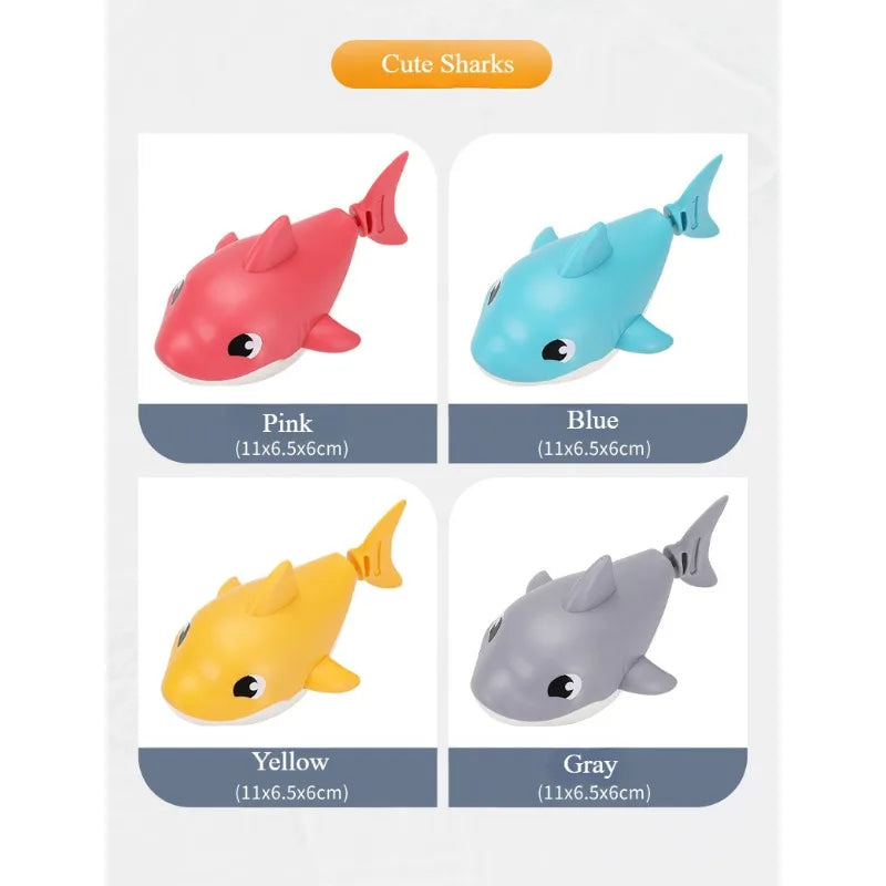 Baby Bathroom Wind-up Clockwork Cartoon Duck Shark Puffer Fish Animal Swimming Water Play Bath Toys Bathroom Baby Shark