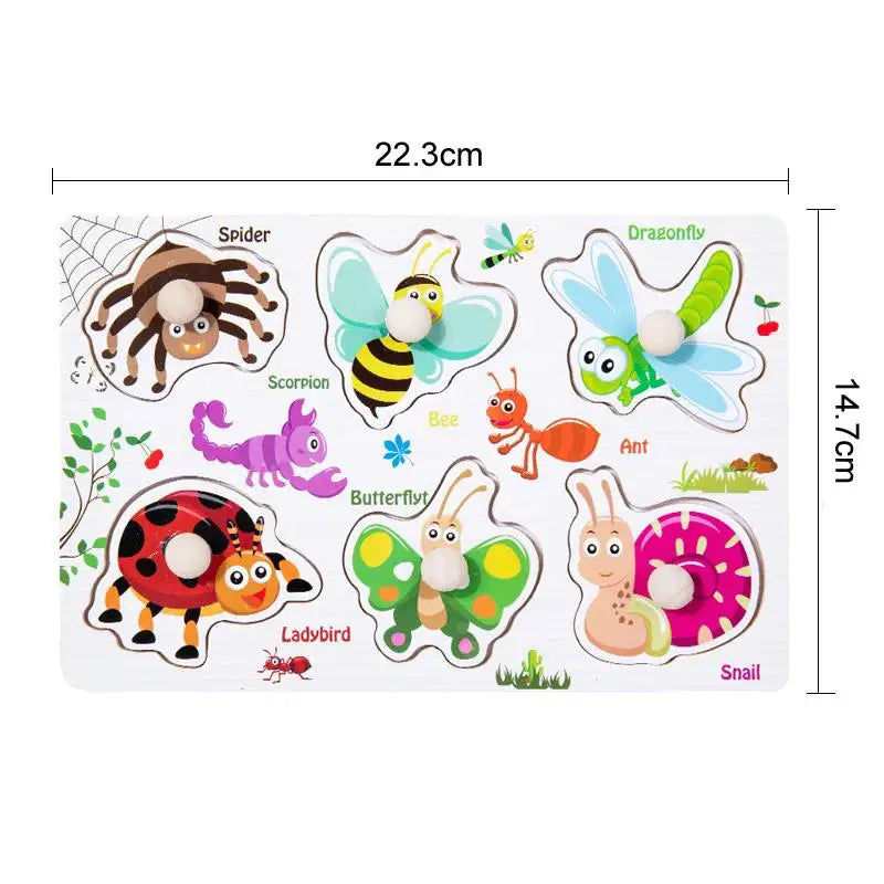 ﻿﻿Montessori Wooden Hand Grab Boards Baby Educational Cartoon Vehicle Animals Fruits 3D Puzzles Kids Early Education Toys TMZ﻿