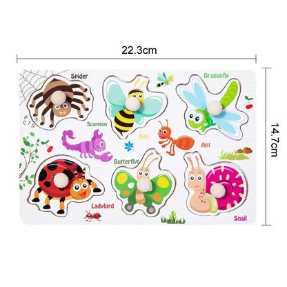 ﻿﻿Montessori Wooden Hand Grab Boards Baby Educational Cartoon Vehicle Animals Fruits 3D Puzzles Kids Early Education Toys TMZ﻿