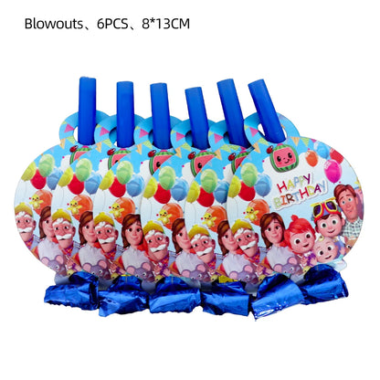 Cartoon JJ Melon Birthday Party Decorations Disposable Tableware Cup Plate Tablecloth Cake Topper Balloon for Kids Baby Shower