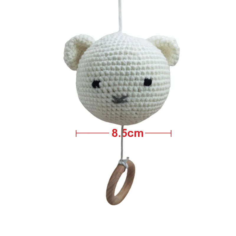 Handmade Crochet Bear Animal Head Knitting Rattle With Music DIY Baby Infant Newborn Teether Sensory Toy