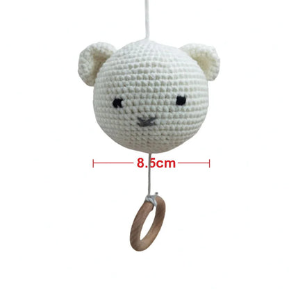 Handmade Crochet Bear Animal Head Knitting Rattle With Music DIY Baby Infant Newborn Teether Sensory Toy