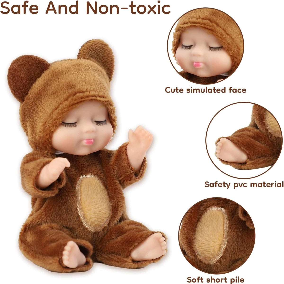 1/6 Pcs 4 Inch Mini Reborn Baby Dolls Toy Set Realistic Baby Doll with Cute Animal Clothes Gifts for Birthday Christmas Exquisit