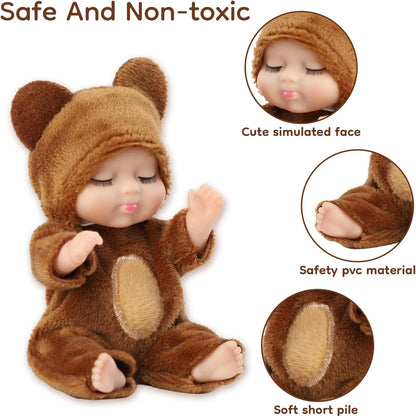 1/6 Pcs 4 Inch Mini Reborn Baby Dolls Toy Set Realistic Baby Doll with Cute Animal Clothes Gifts for Birthday Christmas Exquisit