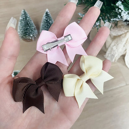 10Pcs/Set New Cute Solid Ribbon Bowknot Hair Clips for Baby Girls Handmade Bows Hairpin Barrettes Headwear Kids Hair Accessories