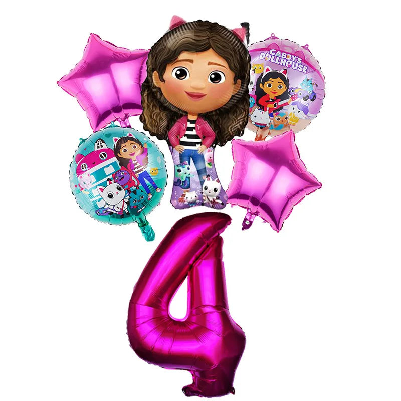 6pcs Gabby DollHouse Balloons Set Cartoon Girls Birthday Party Decoration Supplies Baby Shower Helium Globos