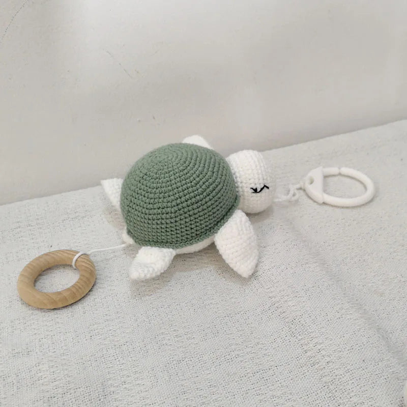 Handmade Crochet Bear Animal Head Knitting Rattle With Music DIY Baby Infant Newborn Teether Sensory Toy