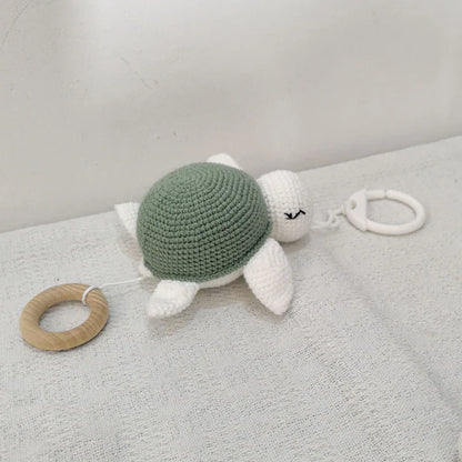 Handmade Crochet Bear Animal Head Knitting Rattle With Music DIY Baby Infant Newborn Teether Sensory Toy