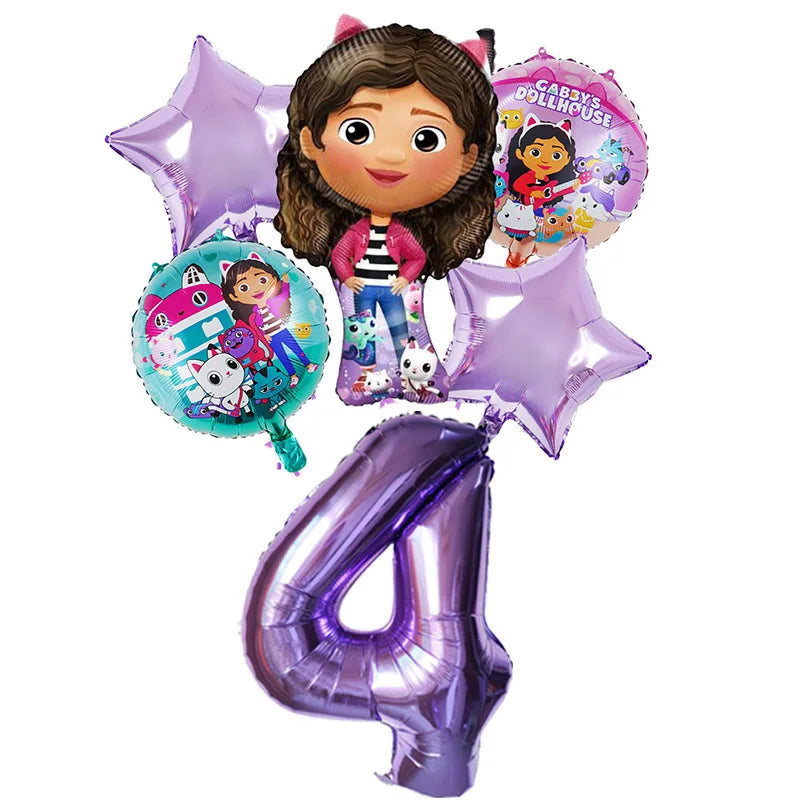 6pcs Gabby DollHouse Balloons Set Cartoon Girls Birthday Party Decoration Supplies Baby Shower Helium Globos