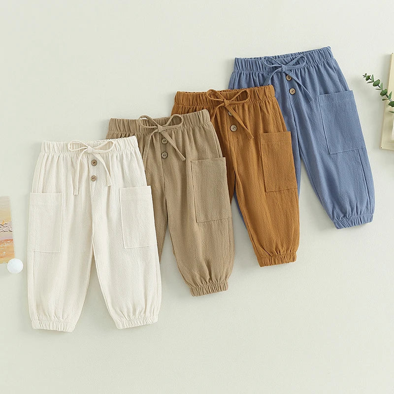 Cotton Linen Baby Drawstring Pants