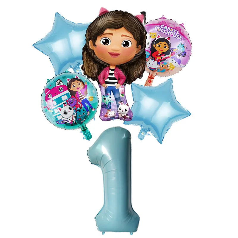 6pcs Gabby DollHouse Balloons Set Cartoon Girls Birthday Party Decoration Supplies Baby Shower Helium Globos