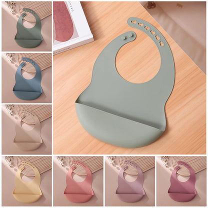 Color Kids 1PCS Silicone Baby Bib Adjustable Waterproof Feeding Bib BPA Free Soft Drool Bib Newborn Essentials Saliva Towel