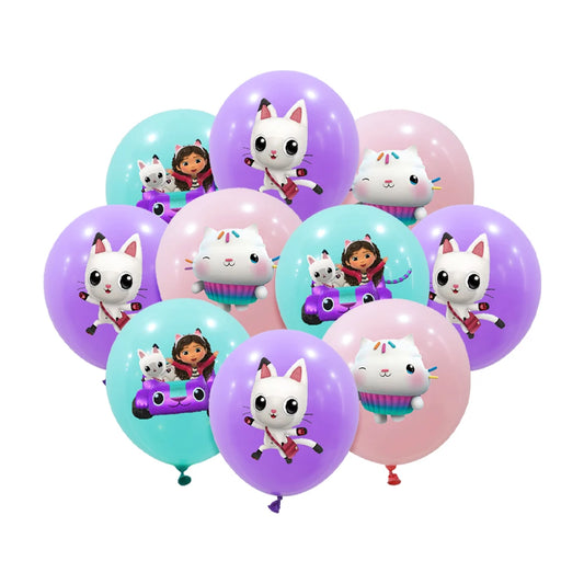 15pcs 12 Inch Gabby Dollhouse Cat Latex Sequin Balloon Set Baby Shower Party Balloon Decoration Girl Birthday Party Supplies