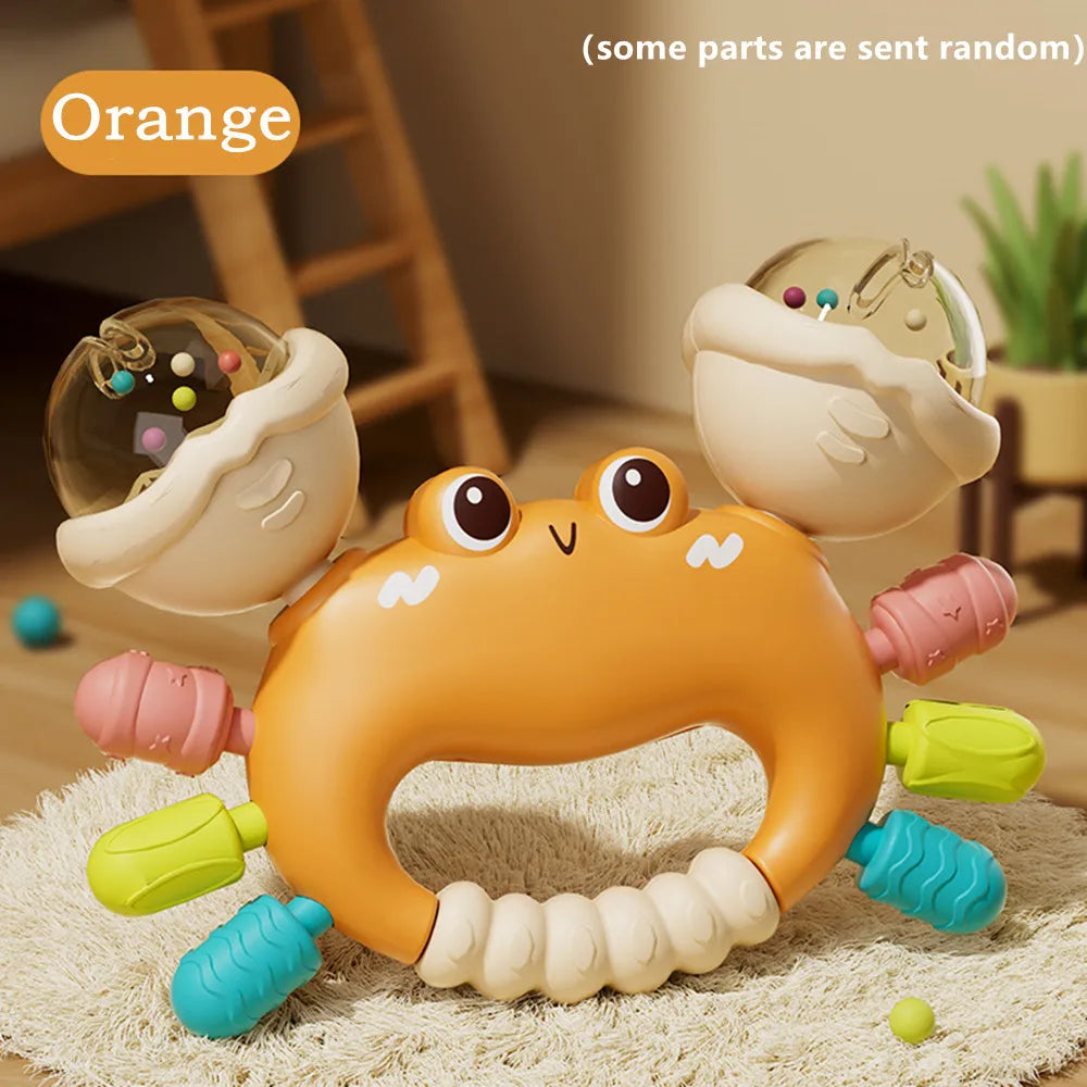 1pc Hand Rattle Portable Sensory Teething Toy Sand Hammer Crab Hand Grip Toys Early Educational Toys for Boys and Girls Gift