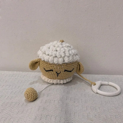 Handmade Crochet Bear Animal Head Knitting Rattle With Music DIY Baby Infant Newborn Teether Sensory Toy