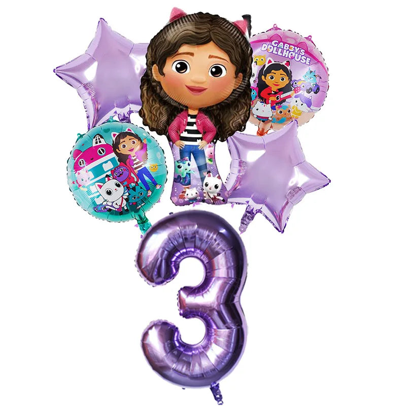 6pcs Gabby DollHouse Balloons Set Cartoon Girls Birthday Party Decoration Supplies Baby Shower Helium Globos