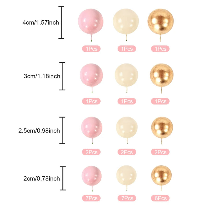 32Pcs Pink Gold Ball Cake Toppers Set Pearl Ball Cupcake Topper Flags for Kids Birthday Party Wedding Decorations Baby Shower