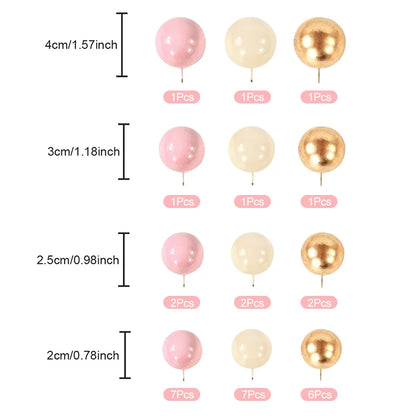 32Pcs Pink Gold Ball Cake Toppers Set Pearl Ball Cupcake Topper Flags for Kids Birthday Party Wedding Decorations Baby Shower