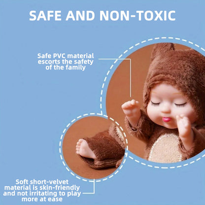 1/6 Pcs 4 Inch Mini Reborn Baby Dolls Toy Set Realistic Baby Doll with Cute Animal Clothes Gifts for Birthday Christmas Exquisit