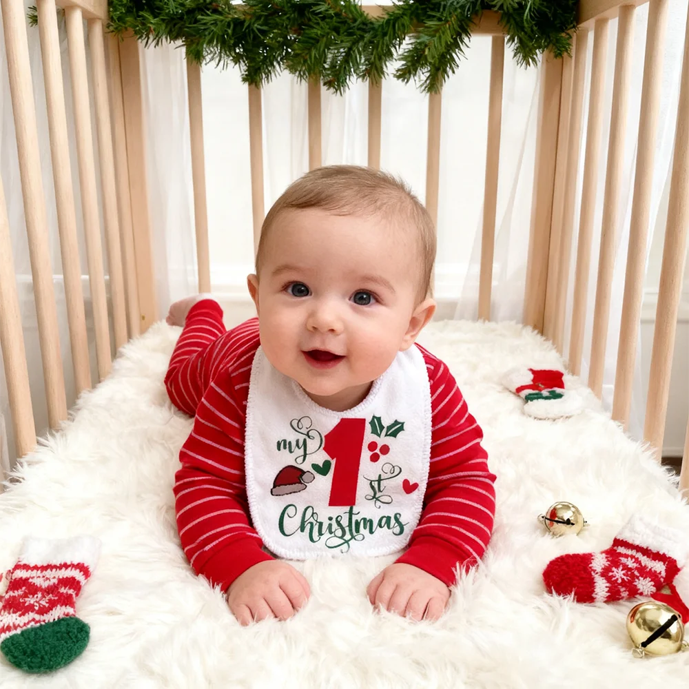 My First Christmas Bib 1st Baby Cake Smash Bib Baby Shower Newborn Birthday Winter Holiday Accessories New Year Baby Clothing