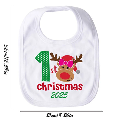 Baby Girl My First Christmas 2025 Cute Reindeer White Bib Winter Holiday Decorate Accessory Newborn Gift New Year Baby Clothing