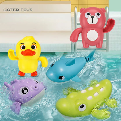 Baby Bathroom Wind-up Clockwork Cartoon Duck Shark Puffer Fish Animal Swimming Water Play Bath Toys Bathroom Baby Shark