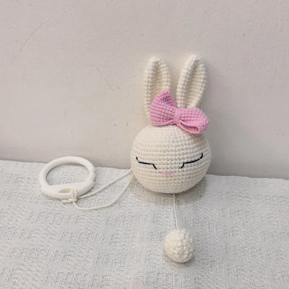 Handmade Crochet Bear Animal Head Knitting Rattle With Music DIY Baby Infant Newborn Teether Sensory Toy