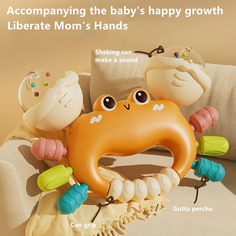 1pc Hand Rattle Portable Sensory Teething Toy Sand Hammer Crab Hand Grip Toys Early Educational Toys for Boys and Girls Gift
